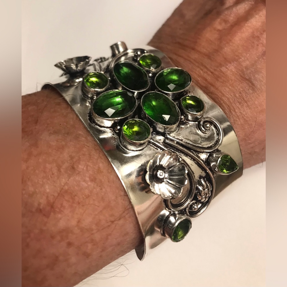 Peridot Stamped 925 Sterling Silver Cuff Bracelet